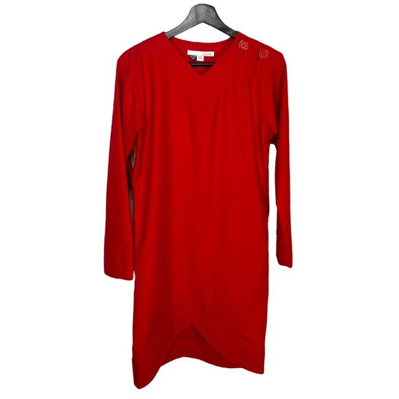 Laurie Red Wool Long Sleeve Swing V Neck Tunic Medium - Picture 1 of 8